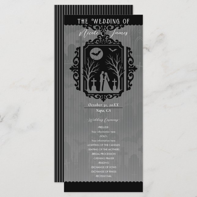 Graveyard Vows Black & Grey Gothic Wedding Program Menu (Front/Back)