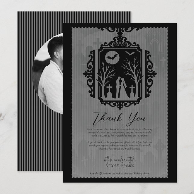 Graveyard Vows Black & Grey Gothic Wedding RSVP Invitation (Front/Back)