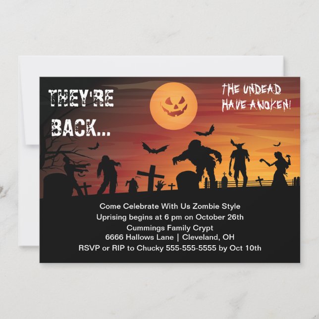 Graveyard Zombie Halloween Party Invitation (Front)