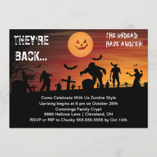 Graveyard Zombie Halloween Party Invitation