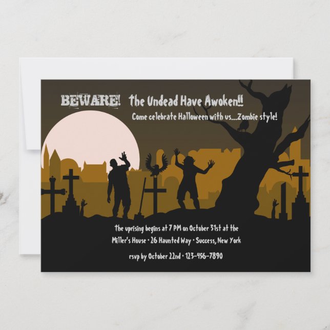 Graveyard Zombies Halloween Invitation (Front)