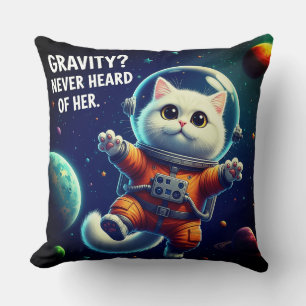 Gravity? Never Heard of Her. Cute Space Cat Cushion