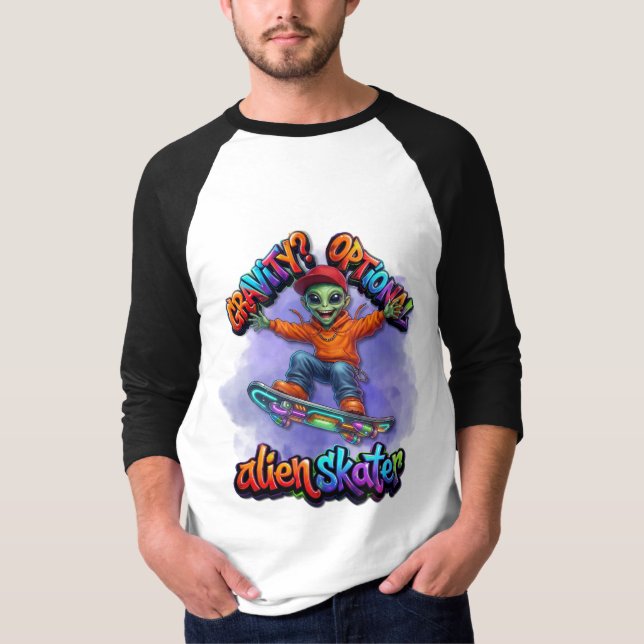 Gravity Optional Alien Skater Hoverboard Space Art T-Shirt (Front)