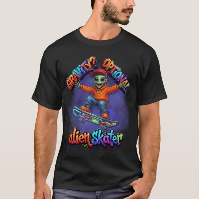 Gravity Optional Alien Skater Hoverboard Space Art T-Shirt (Front)