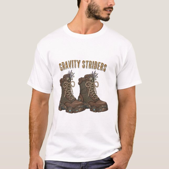 Gravity Striders hiking boots design T-Shirt | out (Front)