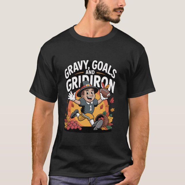 Gravy Football Happy Thanksgiving Humour Funny Des T-Shirt (Front)