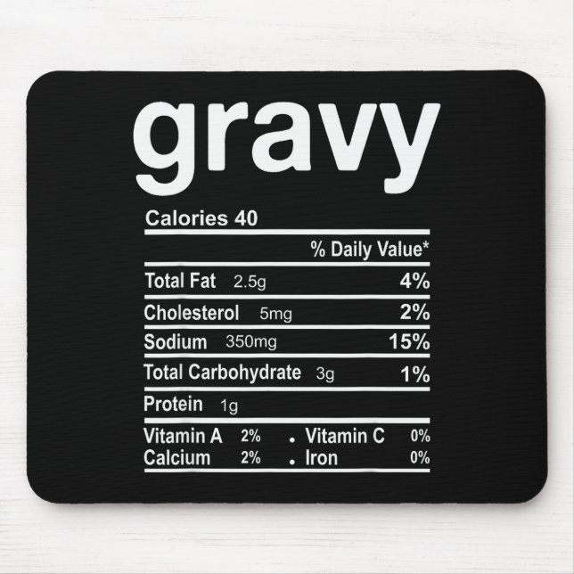 Gravy Nutrition Facts Funny Thanksgiving Christmas Mouse Mat (Front)