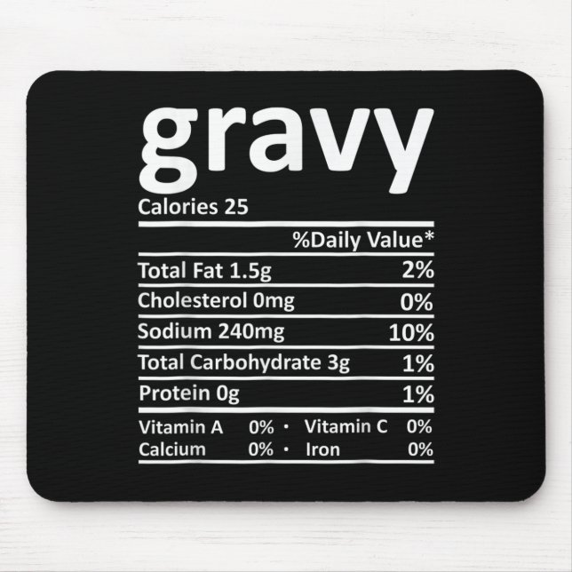 Gravy Nutrition Facts Funny Thanksgiving Christmas Mouse Mat (Front)