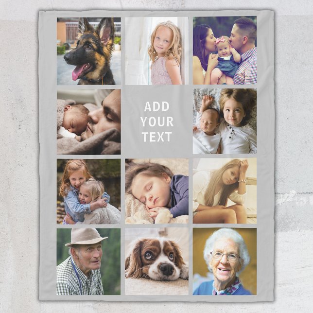 Gray 11 Photo Collage Fleece Blanket (Creator Uploaded)