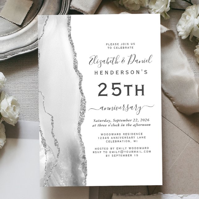 Gray Agate Silver 25th Anniversary Invitation (Creator Uploaded)