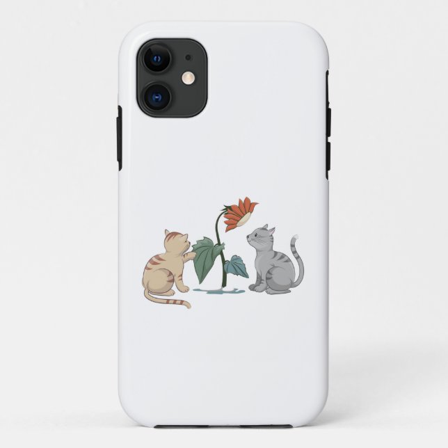GRAY AND BEIGE CUTE KITTENS PLAY WITH SUNFLOWER Case-Mate iPhone CASE (Back)