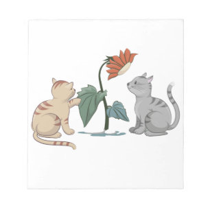 GRAY AND BEIGE CUTE KITTENS PLAY WITH SUNFLOWER NOTEPAD