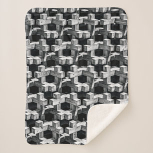 Gray and black cross sherpa blanket