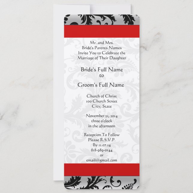 Gray and Black Damask Swirls Wedding Monogram Invitation (Front)