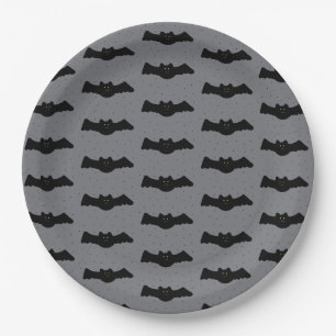 Gray and Black Halloween Bats Paper Plate