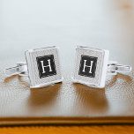 Gray and Black Herringbone Pattern Monogram Silver Finish Cufflinks<br><div class="desc">Modern and trendy monogram and pattern design.</div>