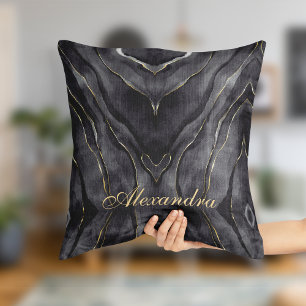 Gray and black marble Throw Pillow