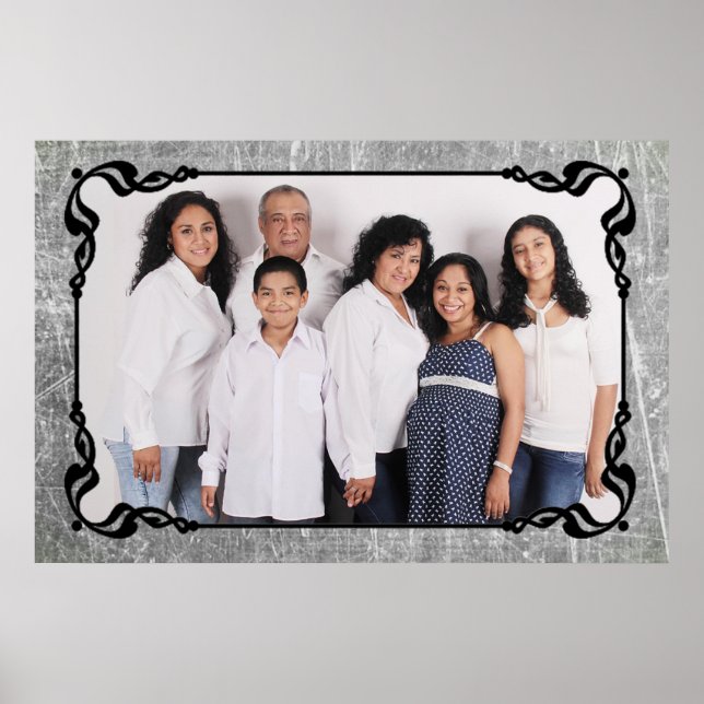 Gray and Black Script Border Family Photo Poster (Front)