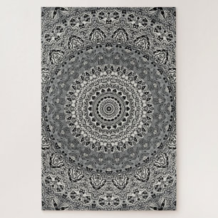Gray and Black Tribal Style Medallions Jigsaw Puzzle
