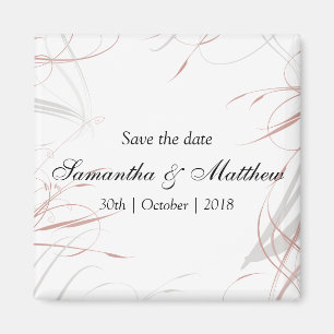 Gray and Blush Pink Flourishes Save the Date Magnet