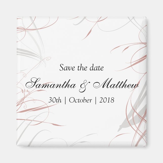 Gray and Blush Pink Flourishes Save the Date Magnet (Front)