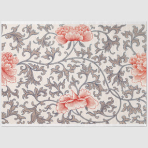 Gray and coral floral tissue paper