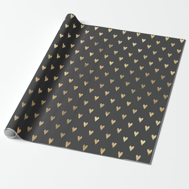 Gray and Gold Vintage Heart Doodle Wrapping Paper (Unrolled)