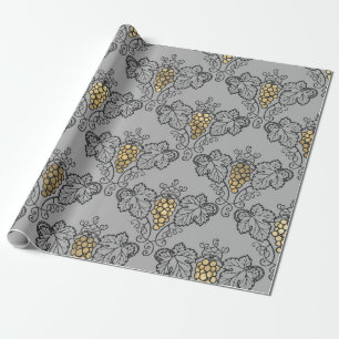 Gray and Gold Vintage Wine Wrapping Paper