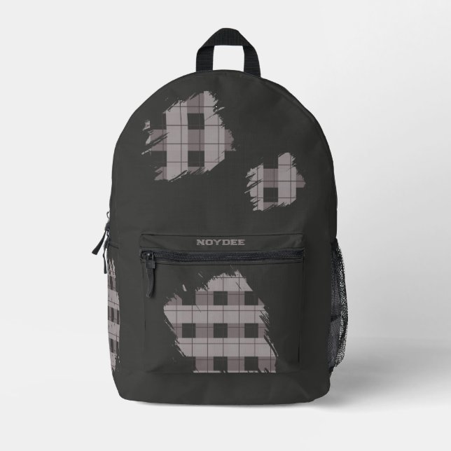 Gray and Gray Plaid Patches, Name  Printed Backpack (Front)