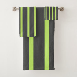 Gray and Green Stripes Bath Towel Set