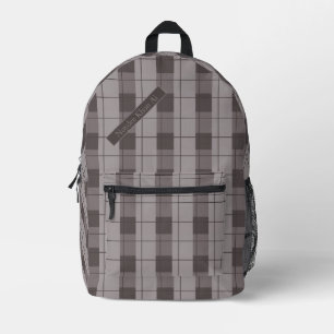 Gray and Grey Plaid, Your Name Printed Backpack