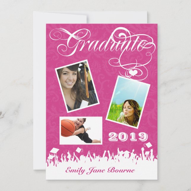 Gray and Pink Fuchsai Senior Picture Class of Announcement (Front)