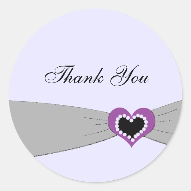 Gray and Purple Ribbon Thank You Classic Round Sticker (Front)