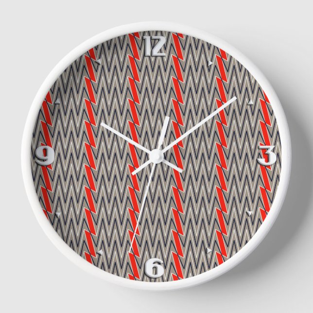 Gray and red chevron design clock (Front)