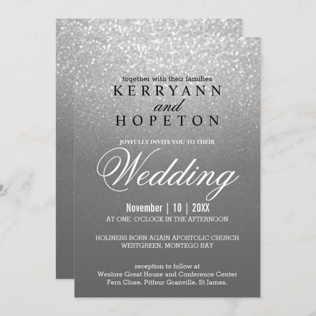 Gray and SIlver Glitter Invitation (Front/Back)