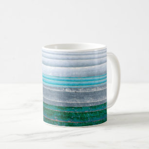 Gray and Teal Blue Striped Natural Wood Coffee Mug