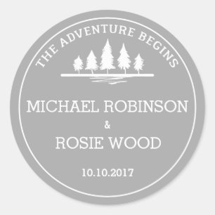 Gray and white adventure wedding sticker