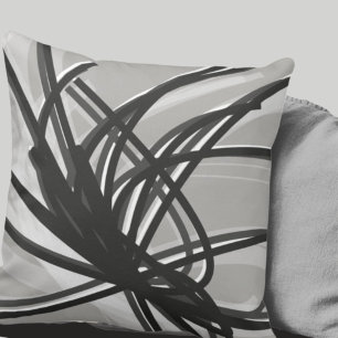 Gray and White Artistic Abstract Ribbons Cushion