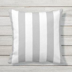 Gray and White Awning Stripes Cushion