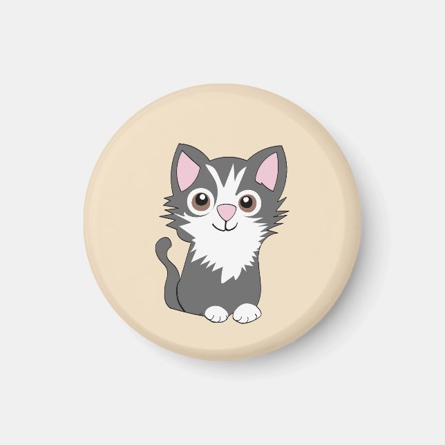 Gray and white cat magnet (Front)
