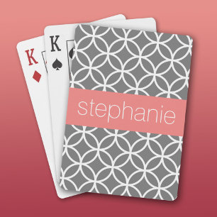 Gray and White Geometric Pattern Custom Name Playing Cards