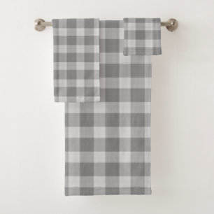 gray and white Gingham Checkered Plaid Bath Towel Set