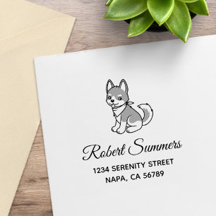 Gray and White Husky Puppy Dog Address Rubber Stamp
