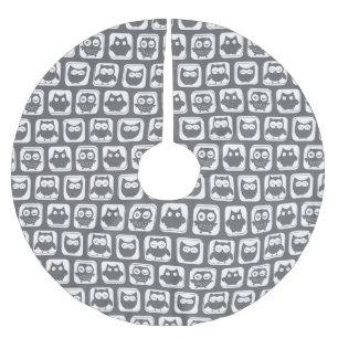 Gray and White Owl Pattern Brushed Polyester Tree Skirt