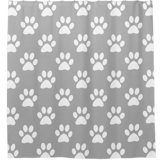 Gray and white paws pattern shower curtain (Front)