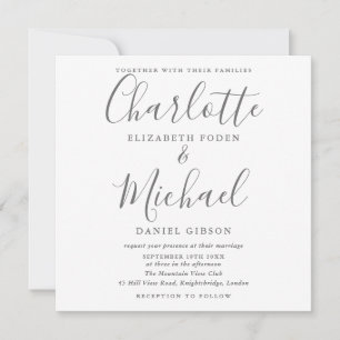Gray And White Signature Photo Square Wedding Invitation