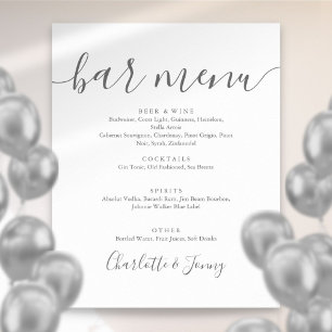 Gray And White Signature Script Bar Menu Sign