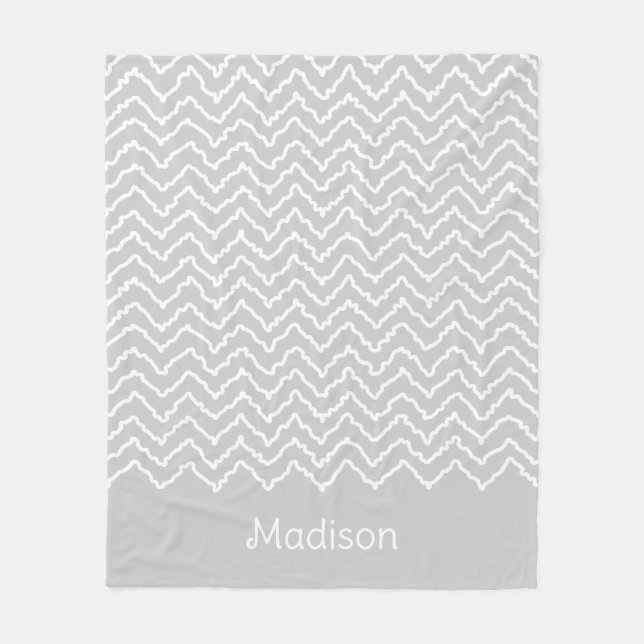 Gray And White Squiggly Chevron Zigzag Pattern Fleece Blanket (Front)