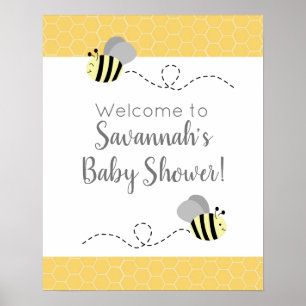 Gray and Yellow Bumble Bee Baby Shower Sign