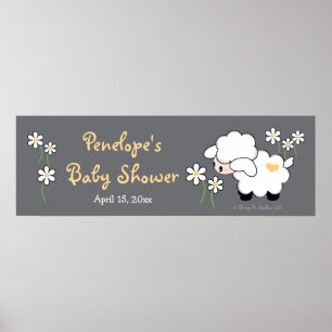 Gray and Yellow Heart Lamb Baby Shower Poster